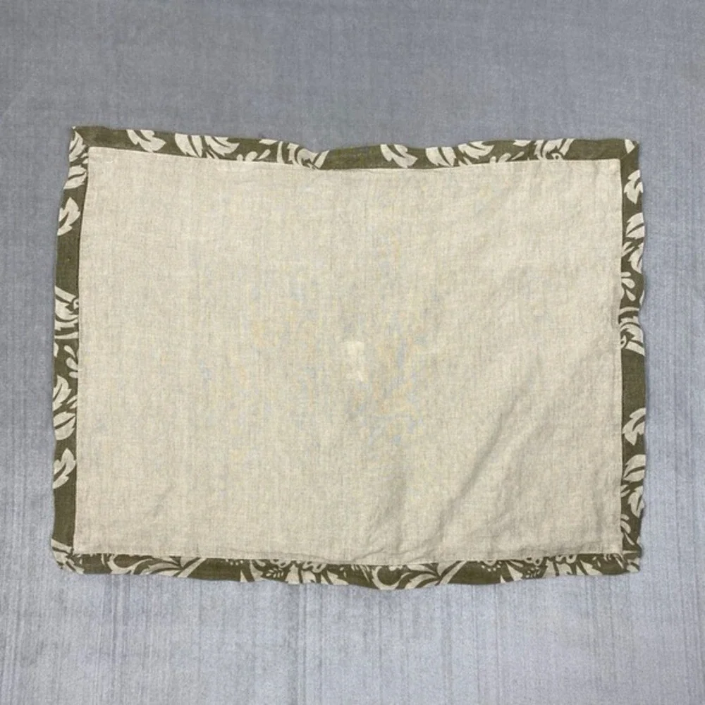 100% Linen Sham‎ Pillowcase 20 x 26 Natural Beige Olive Border Button Closure